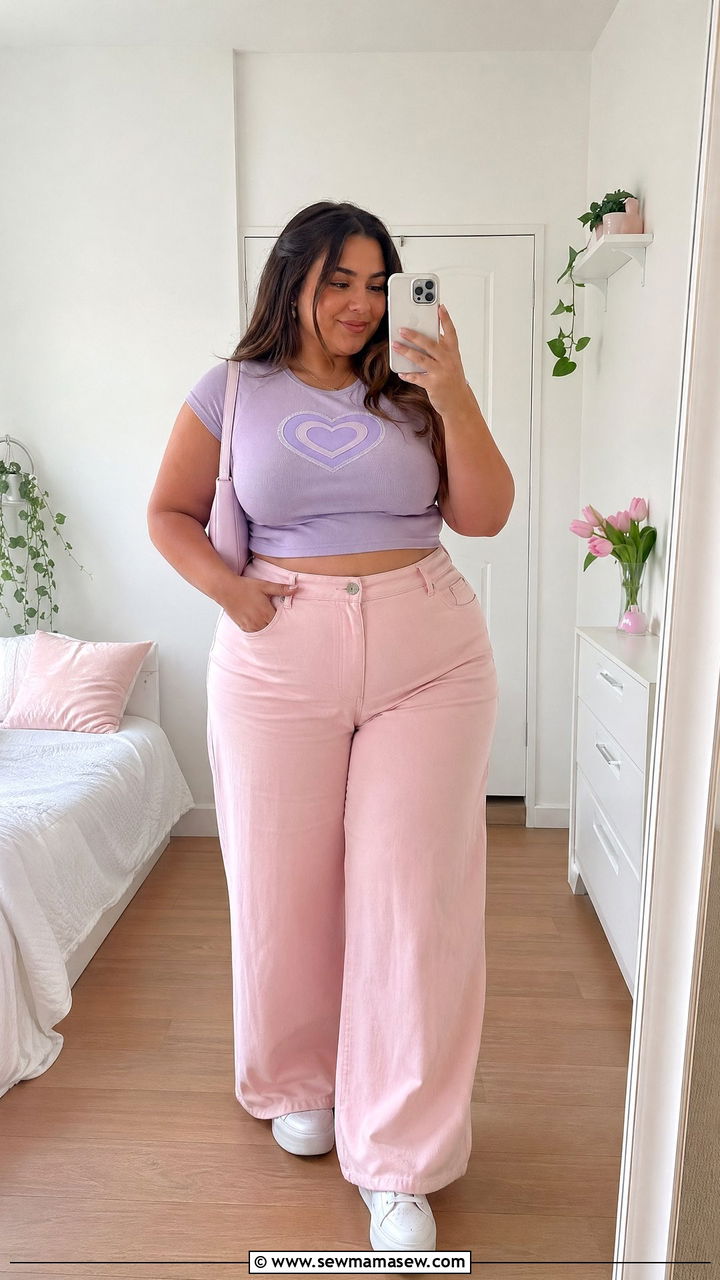 Plus Size Soft Girl Baby Tee and Wide Leg Pants - 35 Spring outfits for plus size
