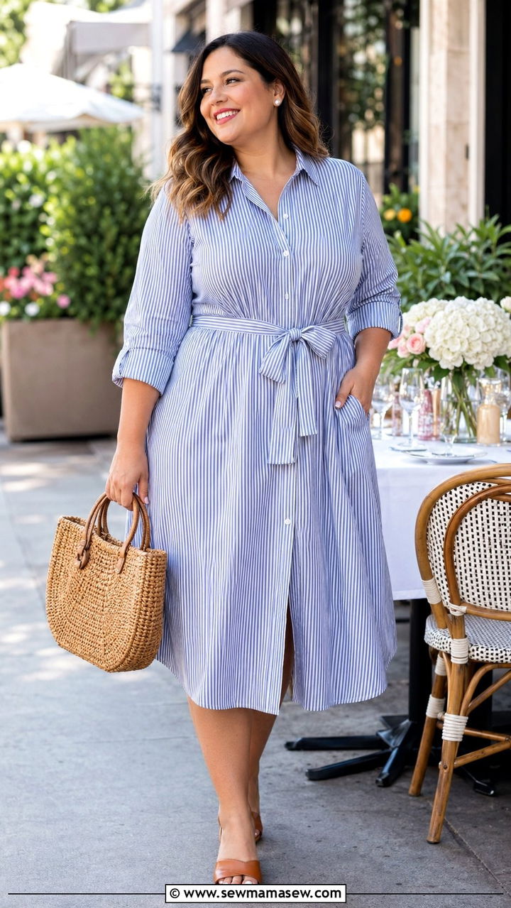 Plus Size Striped Shirt Dress Birthday Brunch - 30 Birthday brunch outfit ideas plus size