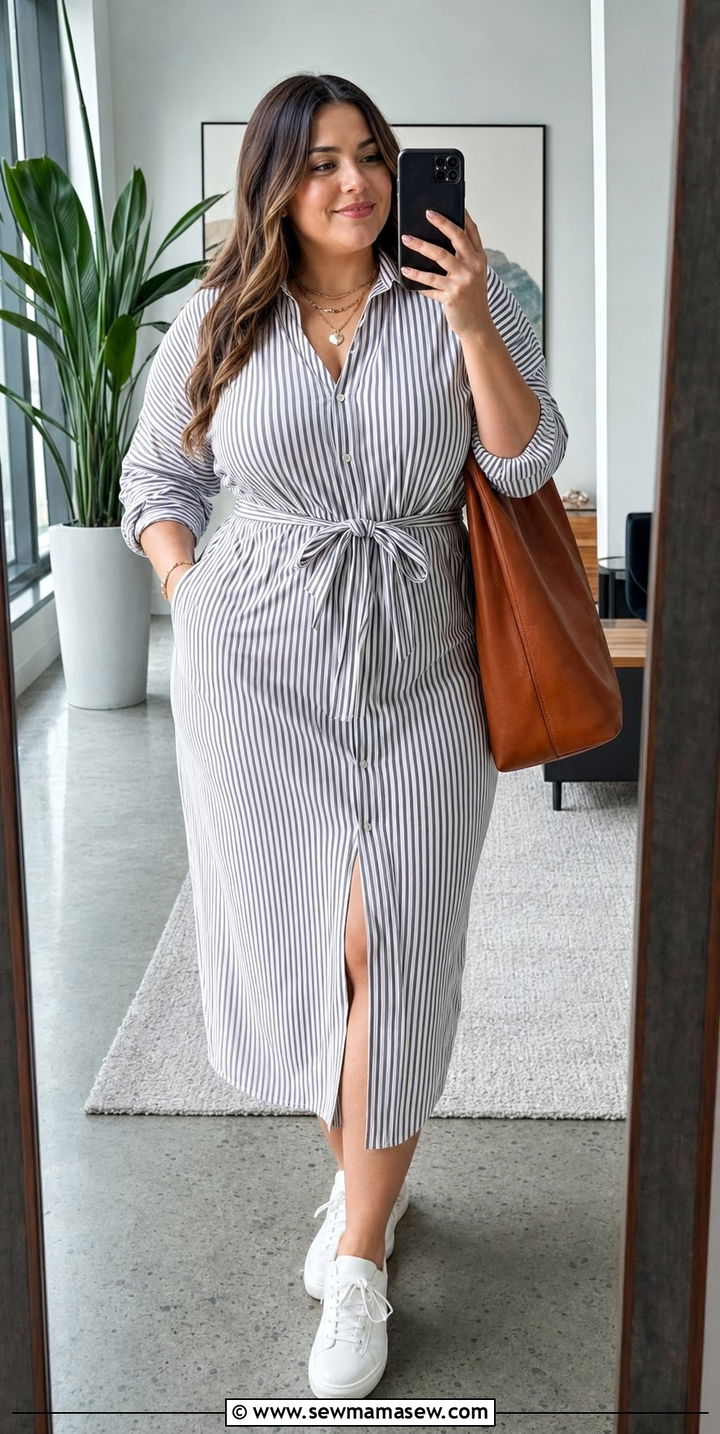 Plus Size Striped Shirt Dress With Tote Bag - 30 Best dresses for plus size