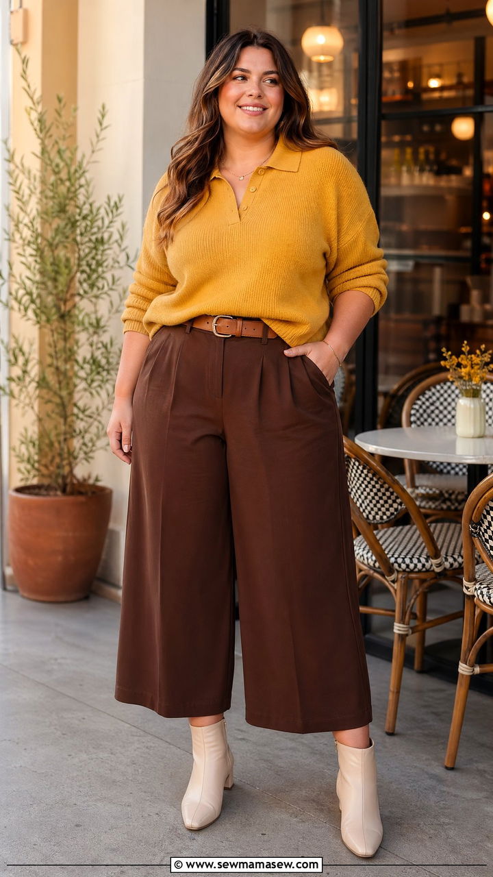 Plus Size Sweater Polo and Culottes - 35 Spring outfits for plus size