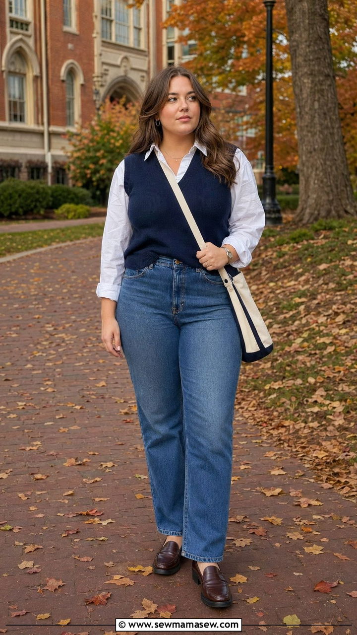 Plus Size Sweater Vest and Button Down Shirt - 35 Outfit ideas for plus size