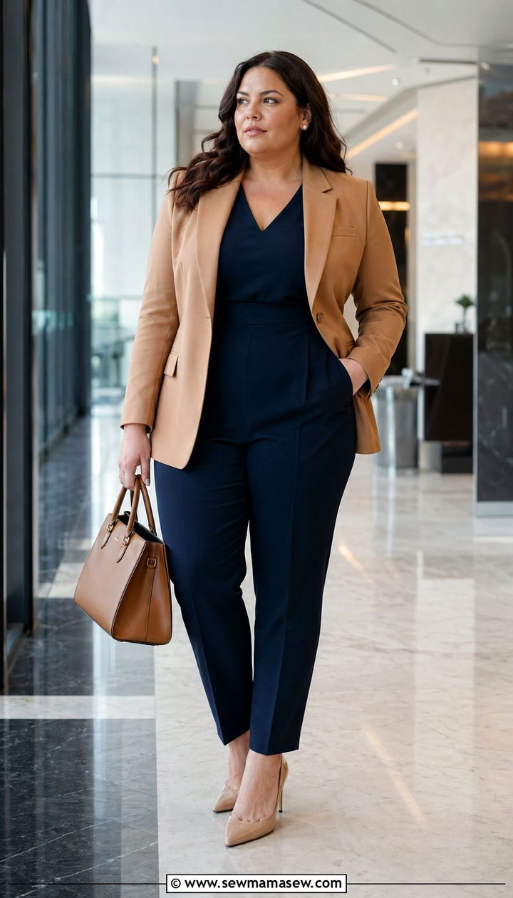 Plus Size Tailored Jumpsuit and Structured Blazer - 35 Outfit ideas for plus size