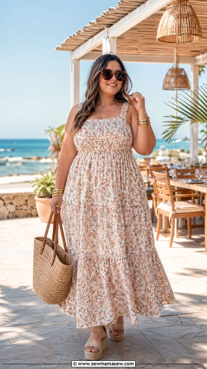 Plus Size Tiered Maxi Dress And Espadrilles Spring Outfit - 35 spring outfits for plus size women