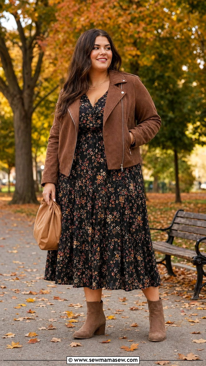 Plus Size Tiered Midi Dress With Ankle Boots - 30 Best dresses for plus size