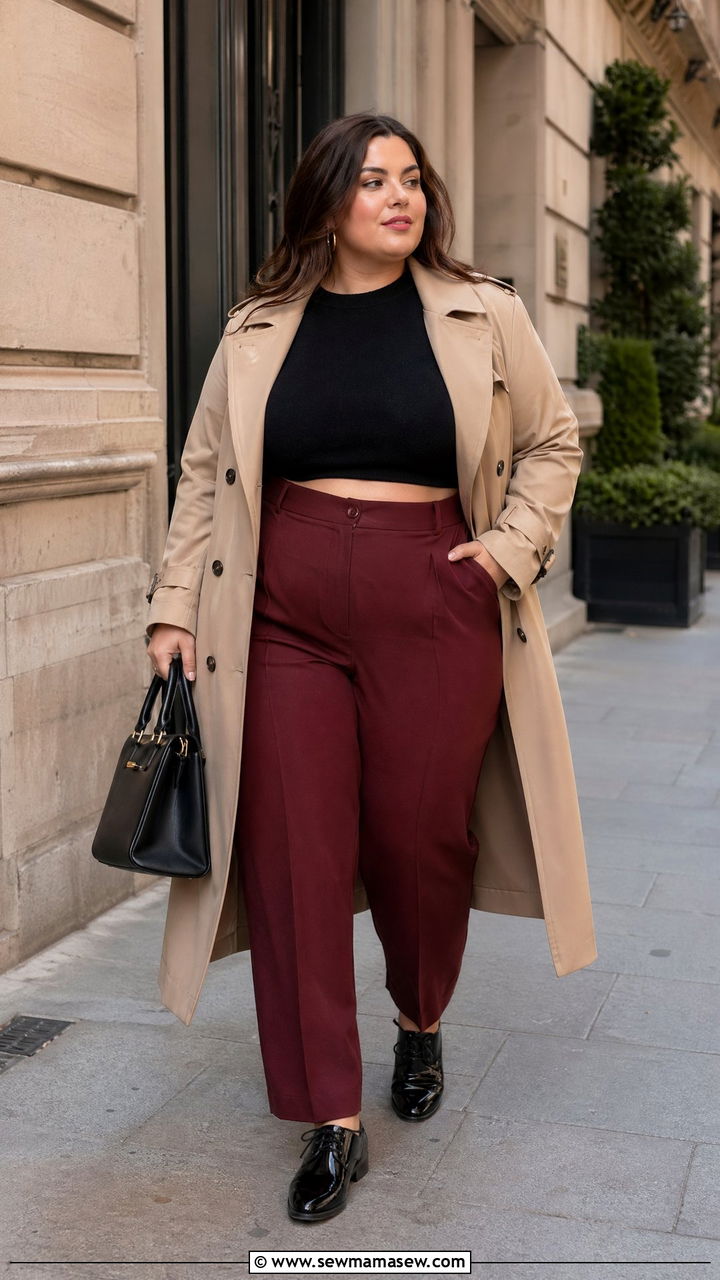 Plus Size Trench Coat and Crop Top Outfit - 35 Spring outfits for plus size