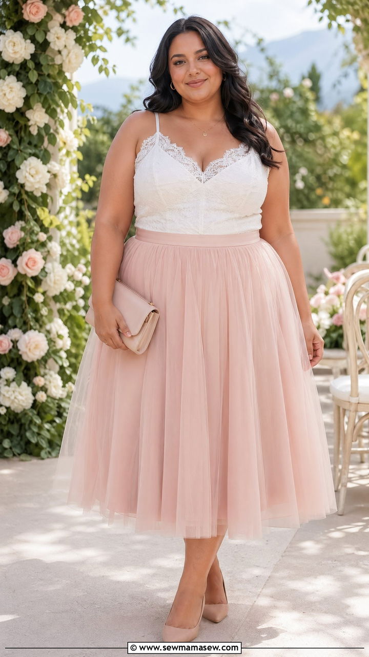 Plus Size Tulle Midi Skirt Wedding Guest Outfit - 35 Wedding guest outfits for plus size