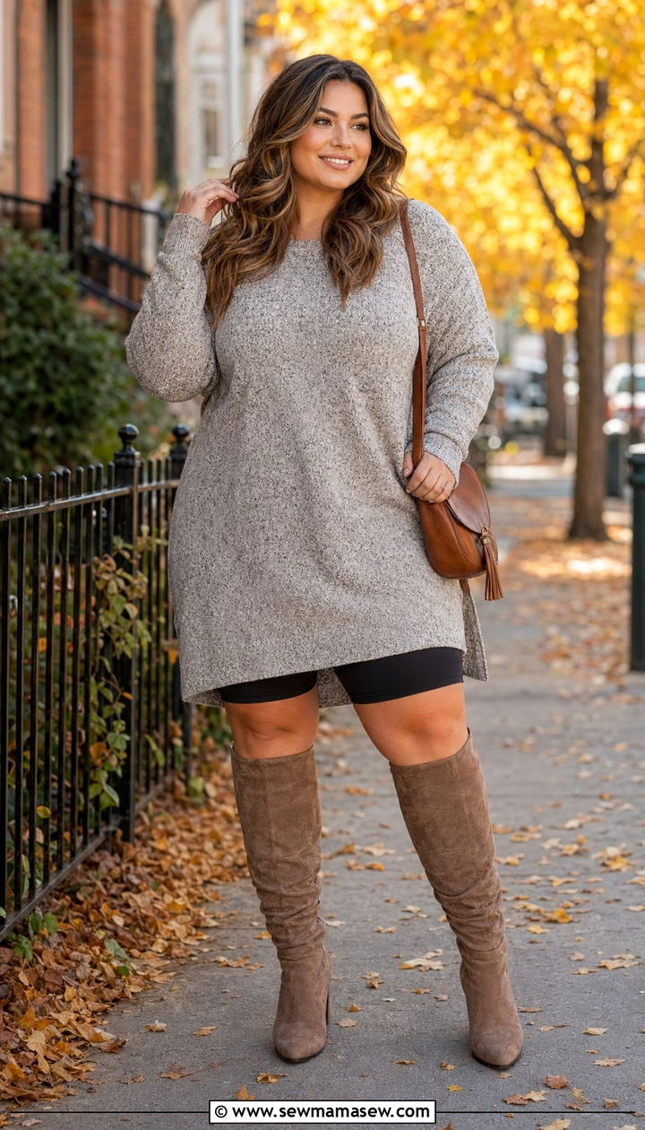 Plus Size Tunic Sweatshirt and Biker Shorts Outfit - 35 Plus size athleisure outfits