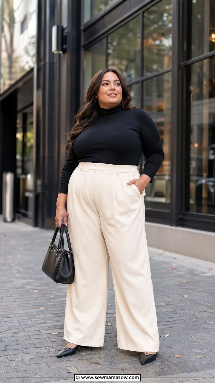 Plus Size Turtleneck and Wide Leg Pants - 35 casual outfits for plus size women