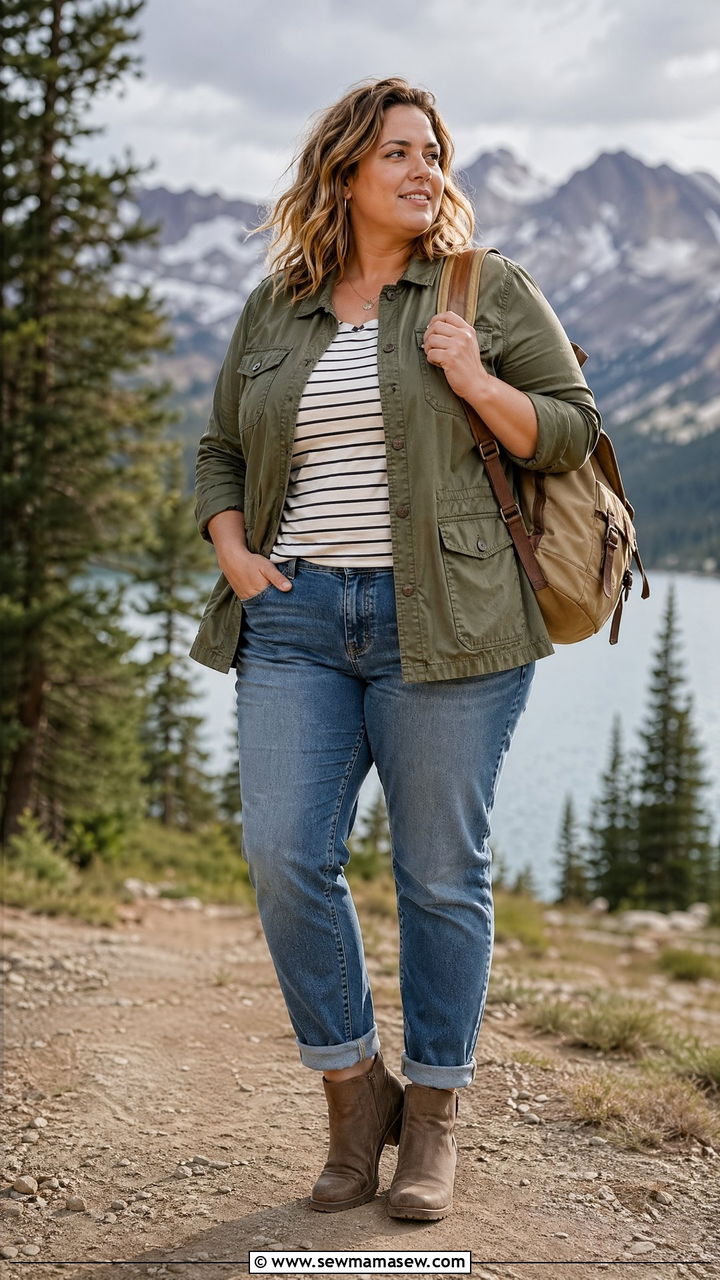 Plus Size Utility Jacket with Jeans Outfit - 35 casual outfits for plus size women