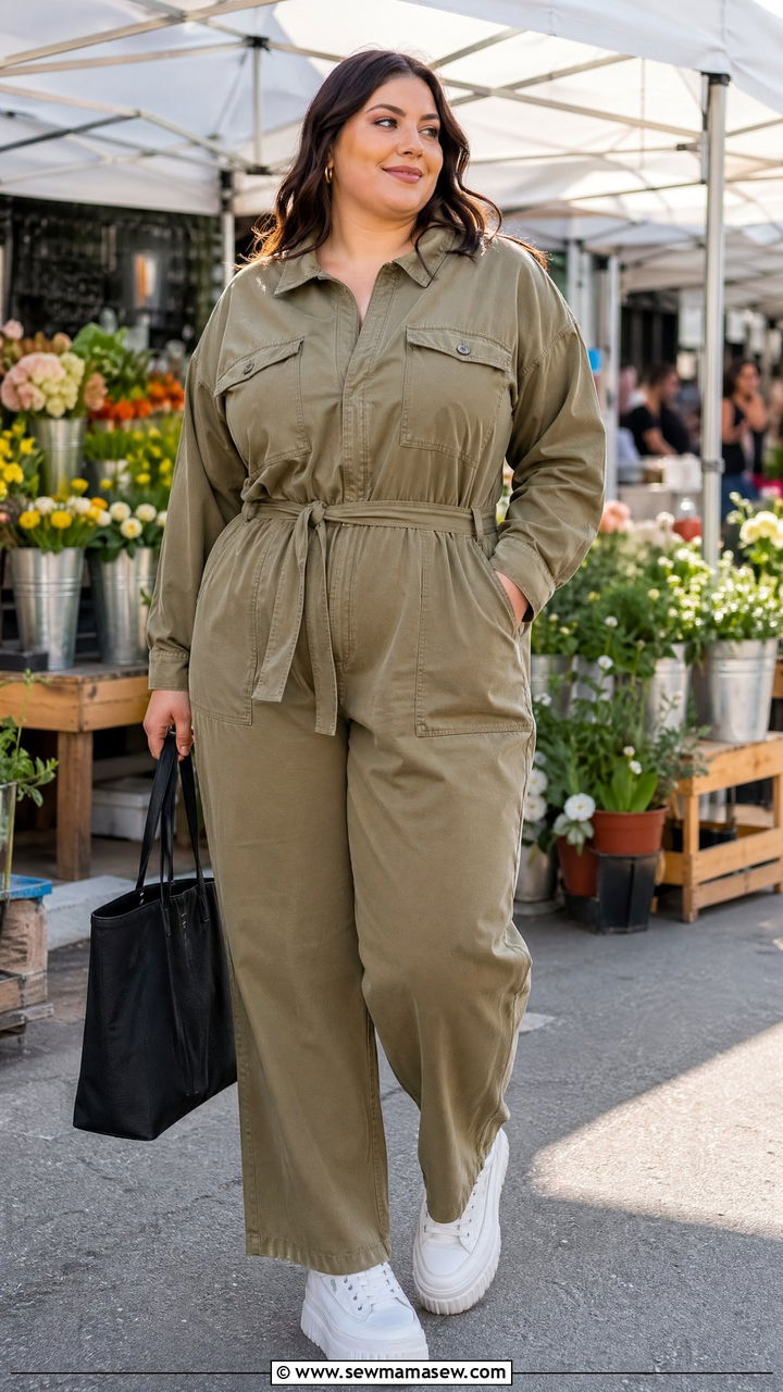 Plus Size Utility Jumpsuit And Sneakers Spring Outfit - 35 spring outfits for plus size women
