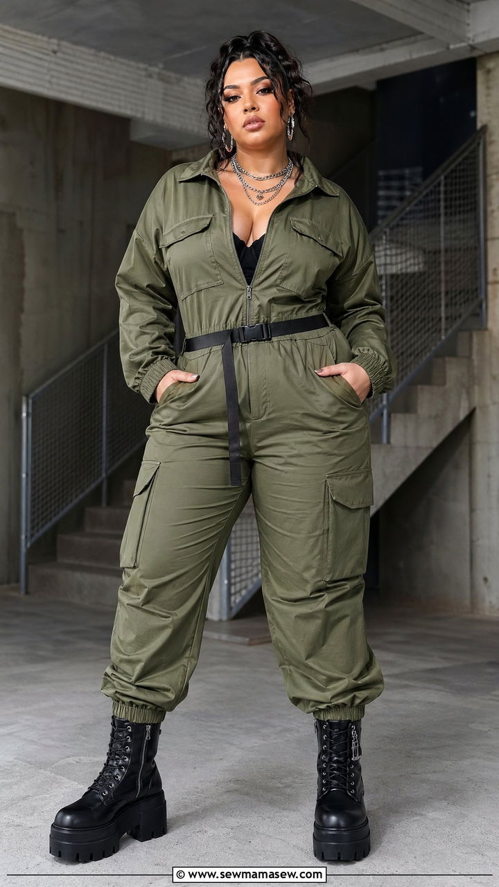 Plus Size Utility Jumpsuit Platform Boots Concert Outfit - 35 Concert outfits for plus size