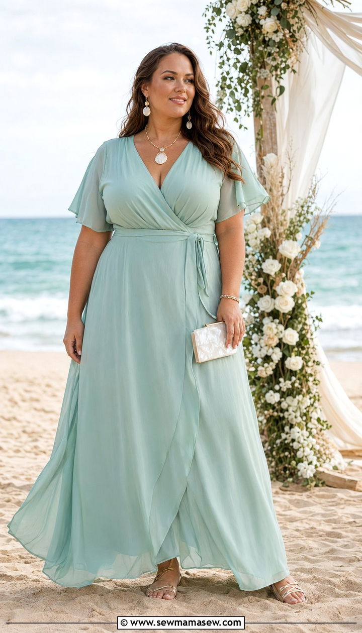 Plus Size V Neck Chiffon Dress For Beach Wedding - 30 Beach wedding guest outfits plus size