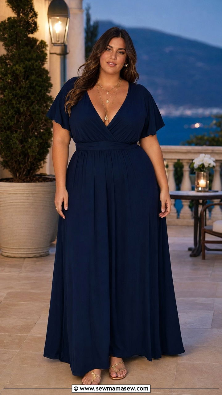 Plus Size V Neck Maxi Dress With Layered Necklaces - 30 Best dresses for plus size