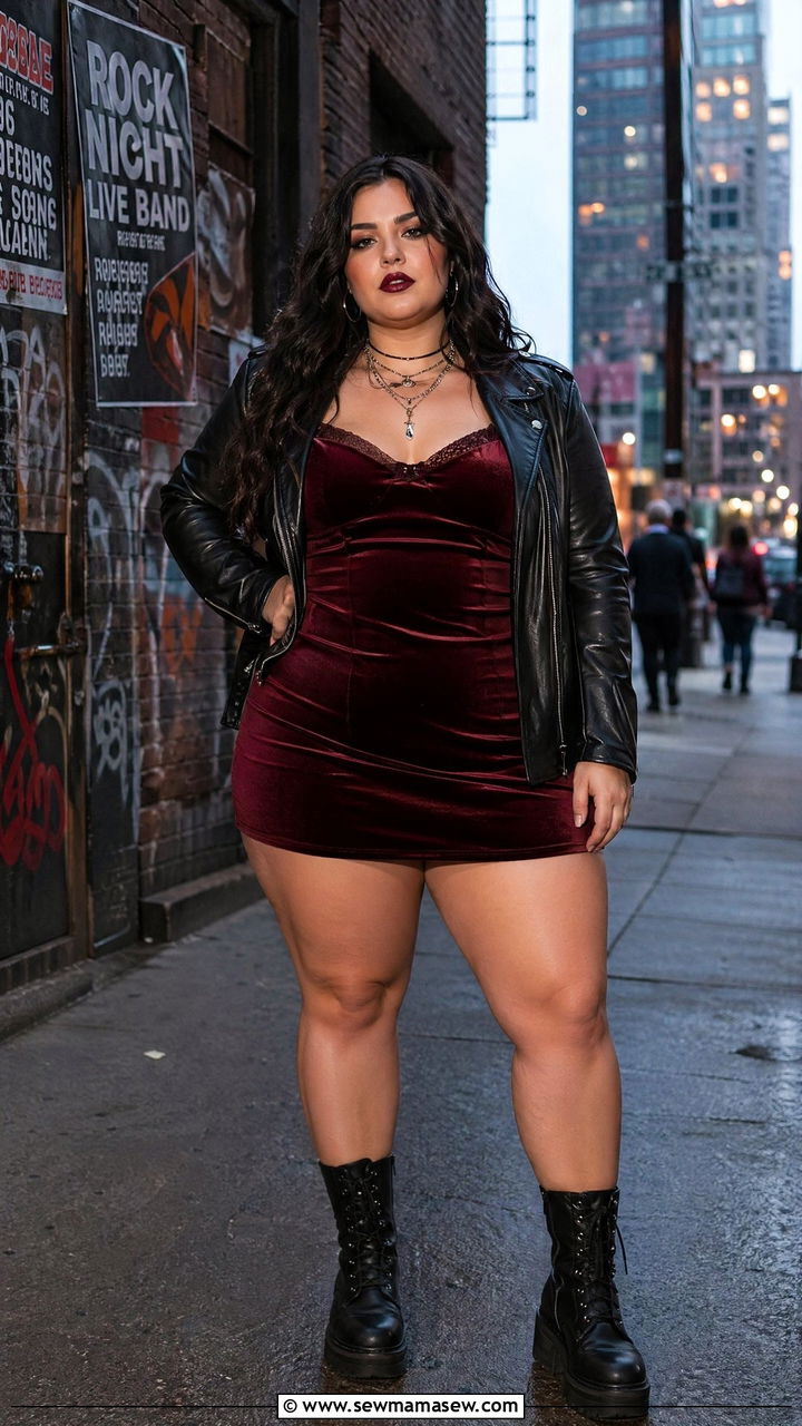 Plus Size Velvet Mini Dress and Combat Boots Outfit - 35 Concert outfits for curvy women