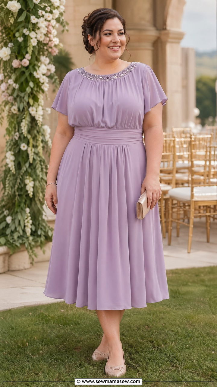 Plus Size Wedding Guest Beaded Neckline Midi Dress - 35 wedding guest outfits for plus size women