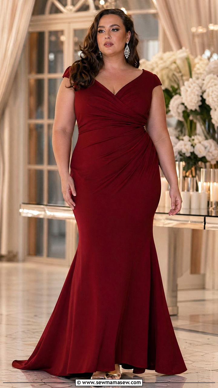 Plus Size Wedding Guest Cap Sleeve Fishtail Gown - 35 wedding guest outfits for plus size women