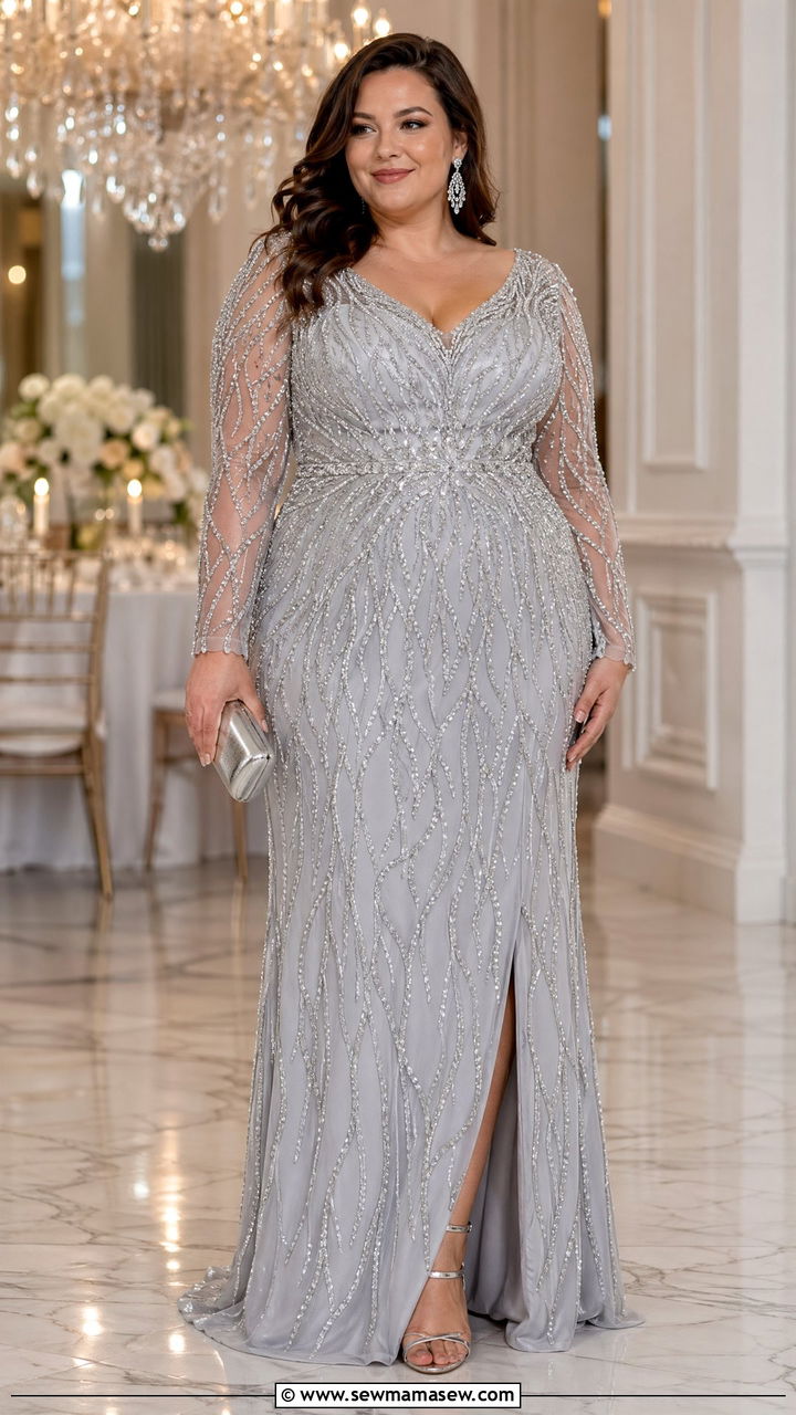 Plus Size Wedding Guest Formal Gown With Beading - 35 wedding guest outfits for plus size women