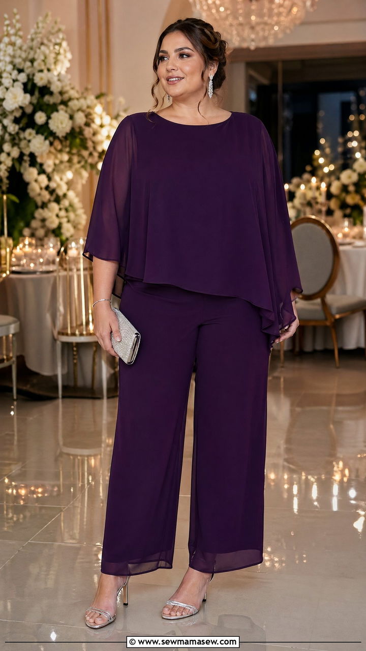 Plus Size Wedding Guest Two Piece Chiffon Pant Set - 35 wedding guest outfits for plus size women
