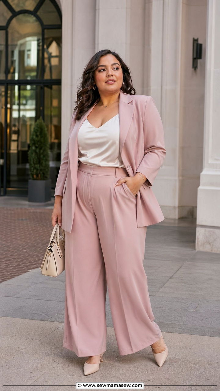 Plus Size Wedding Guest Wide Leg Pants and Blazer - 35 wedding guest outfits for plus size women