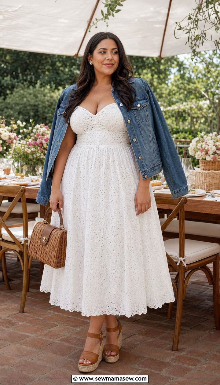 Plus Size White Eyelet Midi Dress Birthday Brunch - 30 Birthday brunch outfit ideas plus size