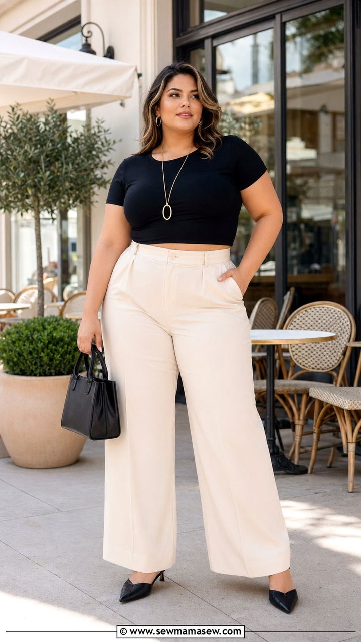 Plus Size Wide Leg Pants And Crop Top Brunch Outfit - 30 Birthday brunch outfit ideas plus size