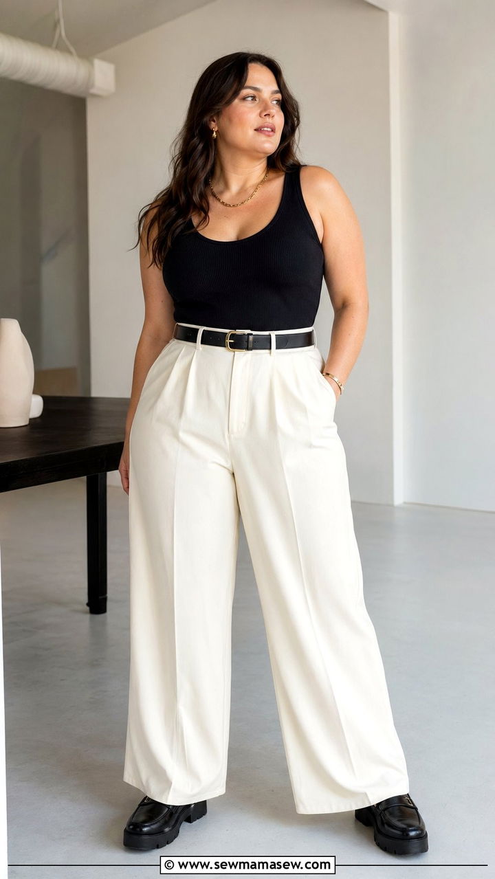 Plus Size Wide Leg Trousers and Fitted Top - 35 Plus size outfit ideas size 20