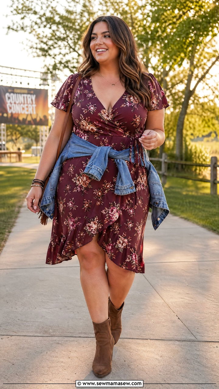 Plus Size Wrap Dress and Ankle Boots Concert Outfit - 35 Concert outfits for curvy women