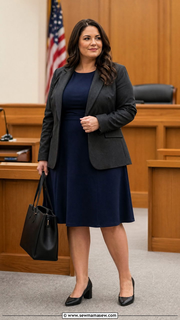 Plus size A line dress with structured blazer - 35 Courtroom outfit ideas for women