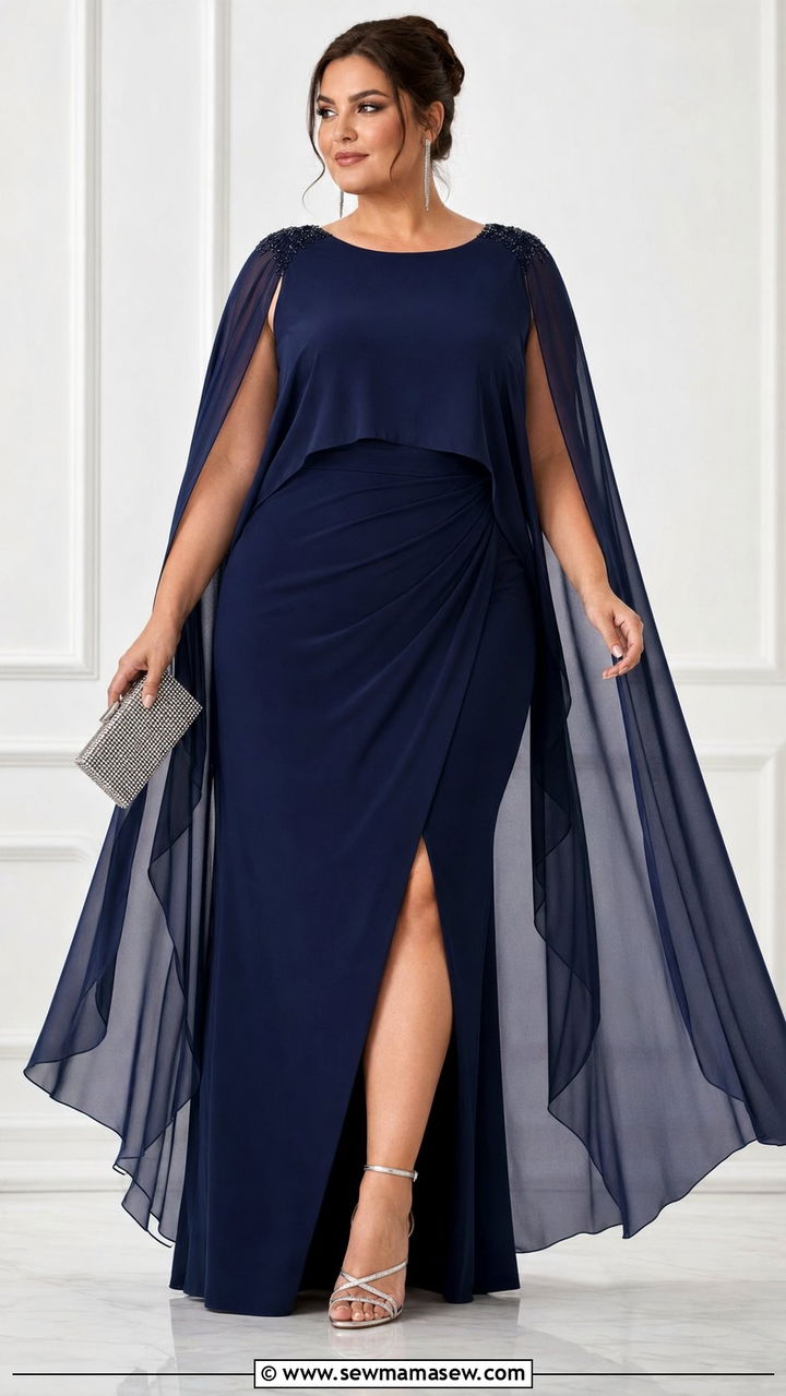 Plus size cape sleeve dress wedding guest outfit - 35 plus size wedding guest outfit ideas