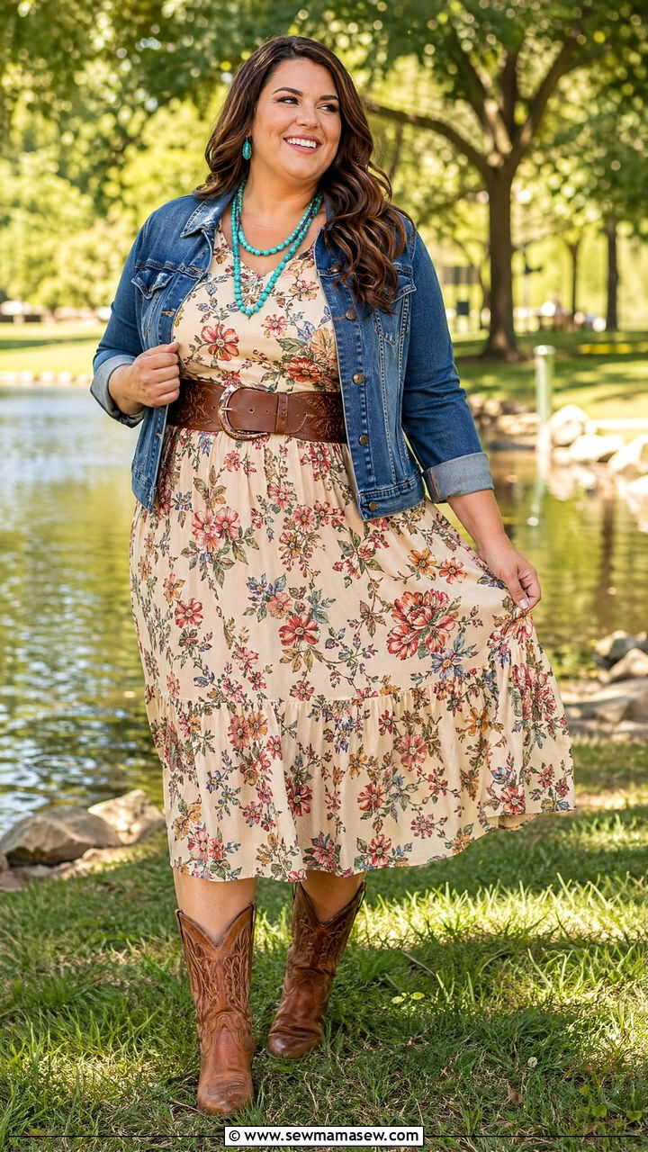 Plus size country outfit A line floral dress - 35 Country outfit ideas