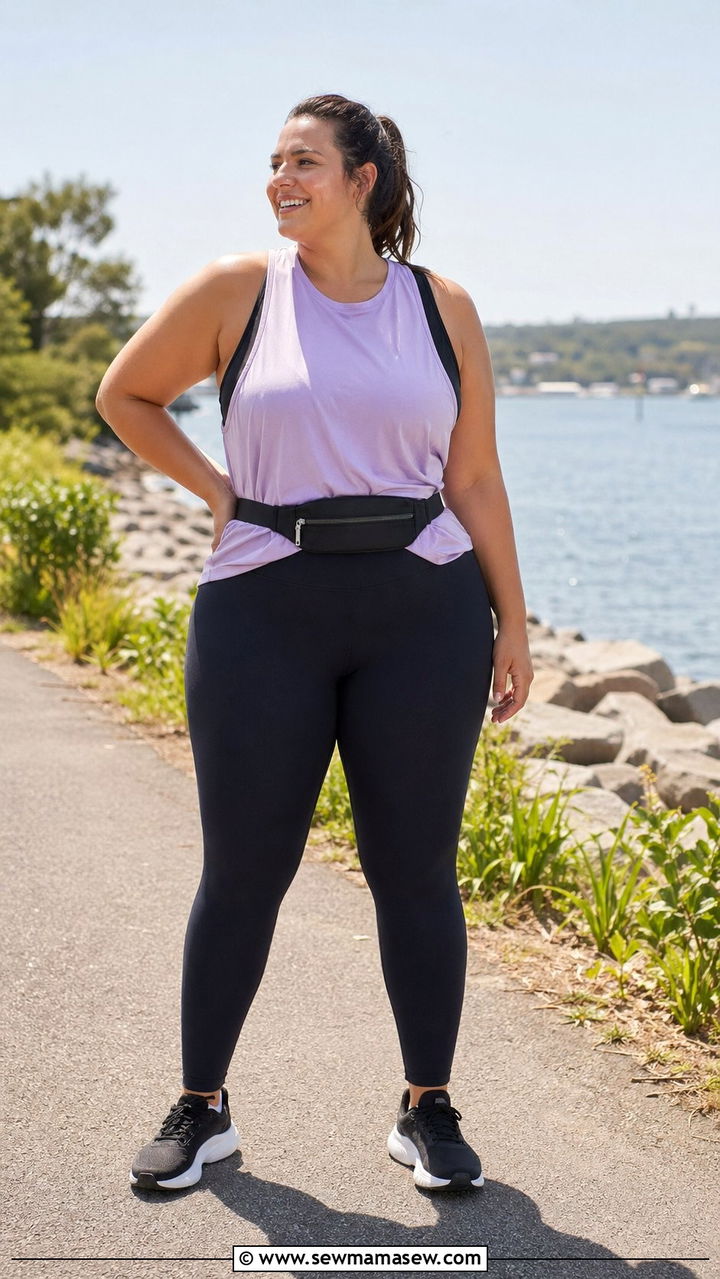 Plus size high waisted leggings and longline top running outfit - 35 Running outfit ideas for women