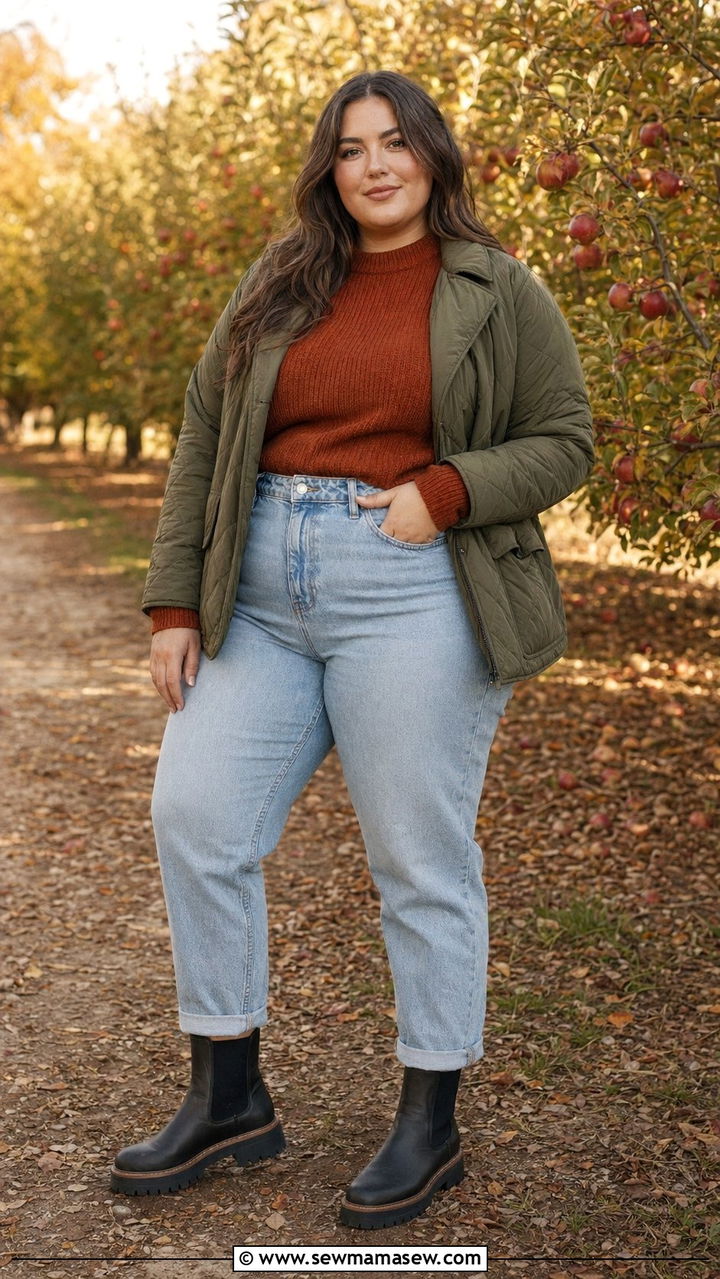 Plus size mom jeans with a chunky ribbed sweater and lug sole Chelsea boots - 30 Best jeans for plus size