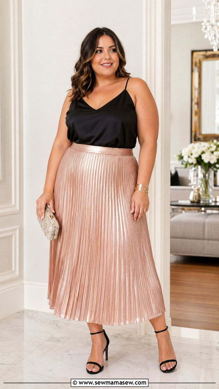 Plus size pleated midi skirt with top wedding guest outfit - 35 plus size wedding guest outfit ideas