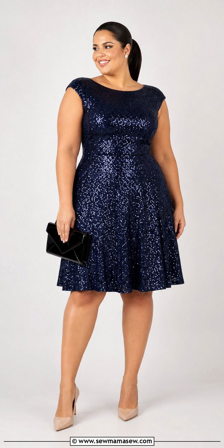 Plus size sequin cap sleeve cocktail dress wedding guest outfit - 35 plus size wedding guest outfit ideas
