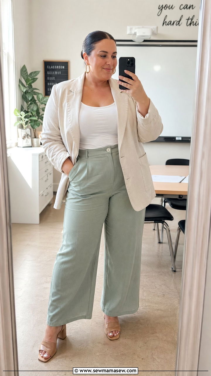 Plus size spring teacher outfit with linen blazer - 35 spring outfits for teachers