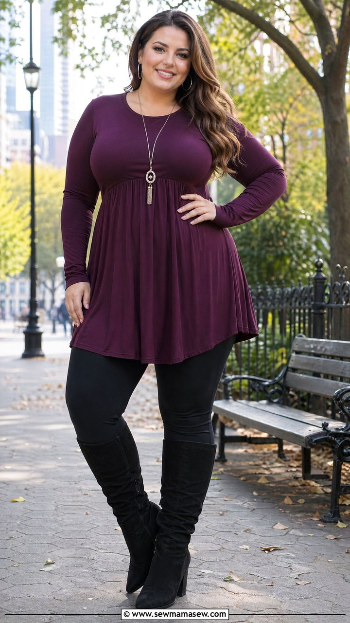 Plus size tunic with leggings and tall boots - 35 Tunic outfit ideas