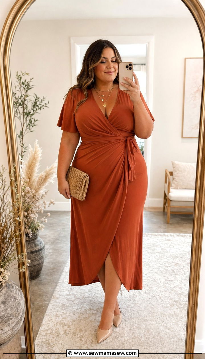 Plus size wrap dress wedding guest outfit - 35 plus size wedding guest outfit ideas