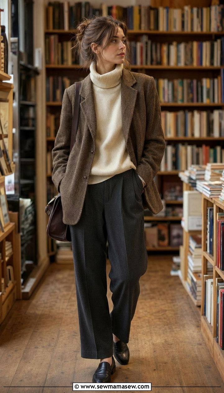 Poetcore Vintage Blazer With Pleated Trousers - 30 Aesthetic outfit ideas 2026