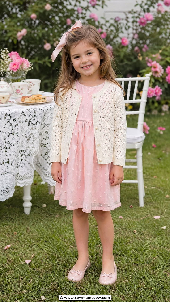 Pointelle Cardigan and Cotton Dress Outfit - 35 Spring outfits for kids