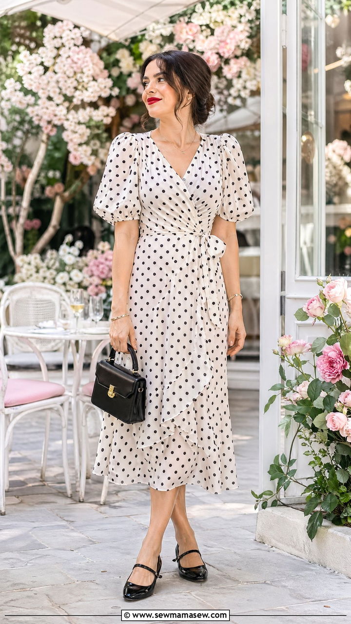Polka Dot Dress with Mary Jane Flats - 35 cute outfit ideas for women