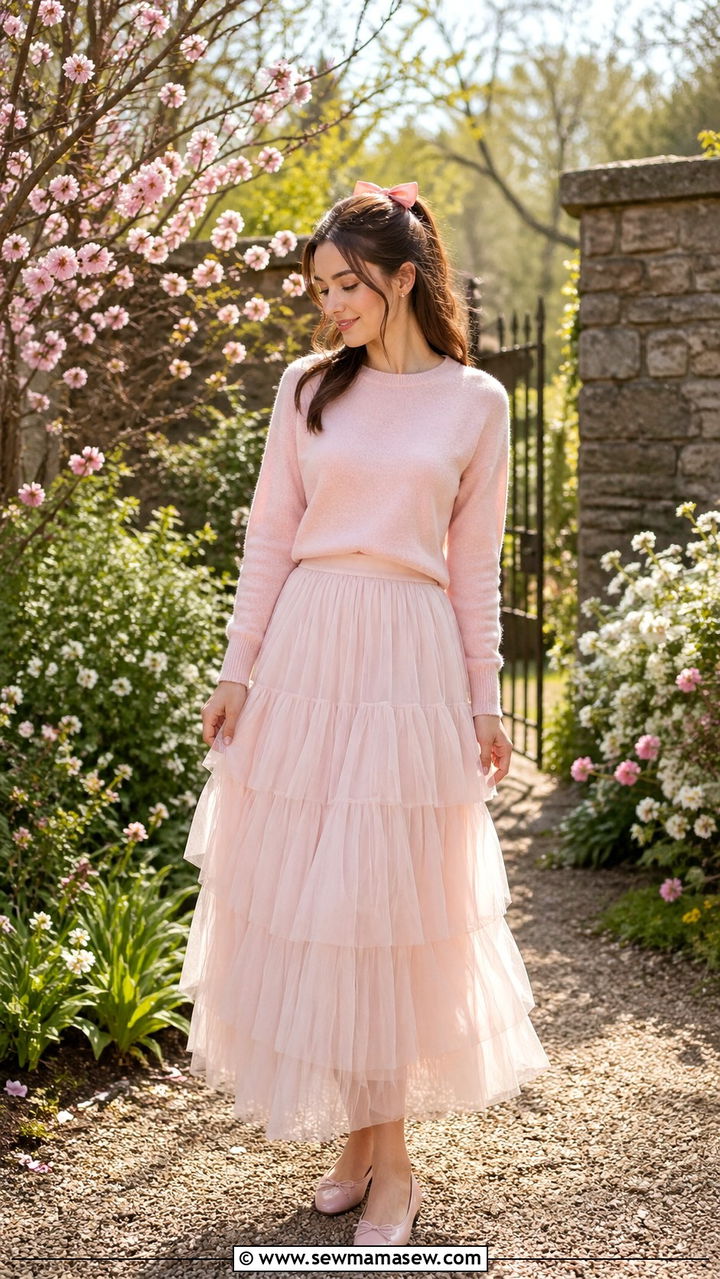Polka Dot Maxi Skirt With White Blouse - 30 spring maxi skirt outfit ideas