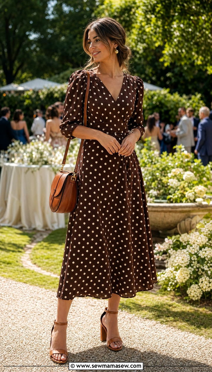 Polka Dot Midi Dress Wedding Guest Outfit - 30 wedding guest outfits 2026