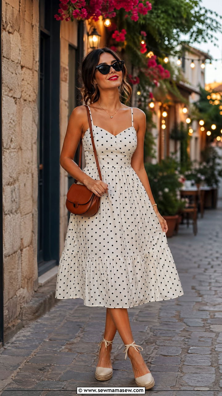 Polka Dot Sundress With Espadrilles And Red Lip - 35 Summer outfits with sundresses