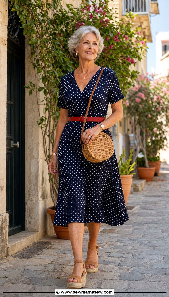 Polka Dot Tea Dress with Espadrilles - 30 Best dresses for women over 60