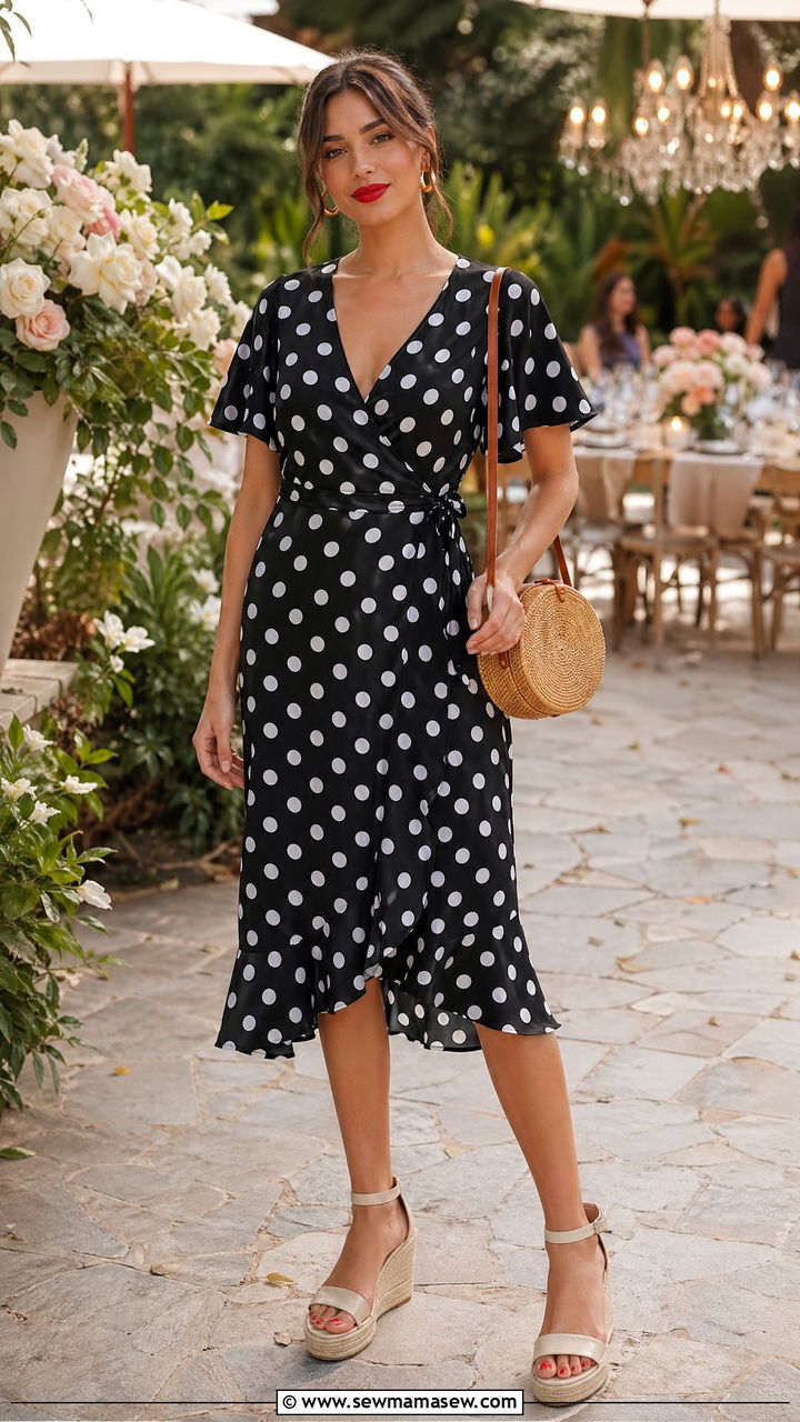 Polka Dot Wrap Dress with Espadrille Wedges - 35 cute outfits for women