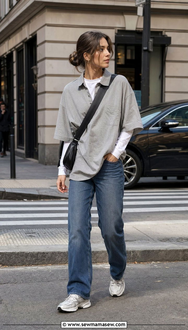 Polo Shirt Layered Over a Long Sleeve Tee - 35 Polo shirt outfit ideas for women