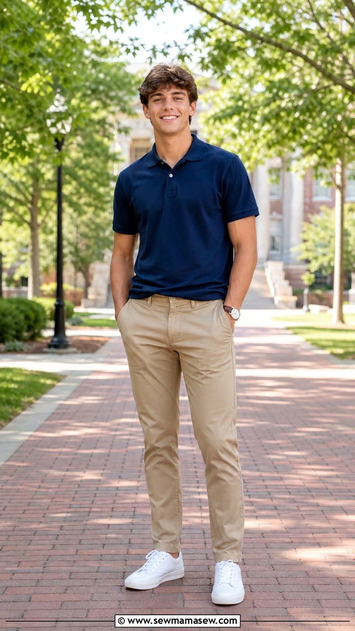 Polo Shirt with Khaki Chinos and White Sneakers - 30 Senior portrait outfit ideas 2026