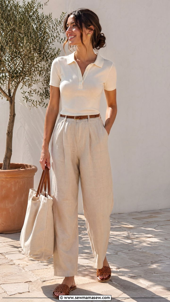 Polo Shirt with Linen Pants Outfit - 35 clean girl outfits for women