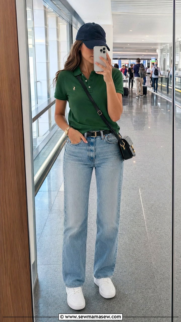 Polo Shirt with Sneakers and a Crossbody Bag - 35 Polo shirt outfit ideas for women
