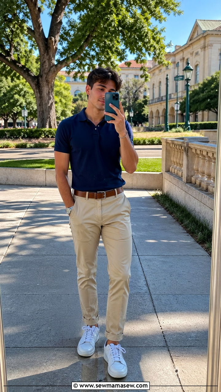 Polo shirt with khakis senior picture - 30 Senior portrait outfit ideas guys